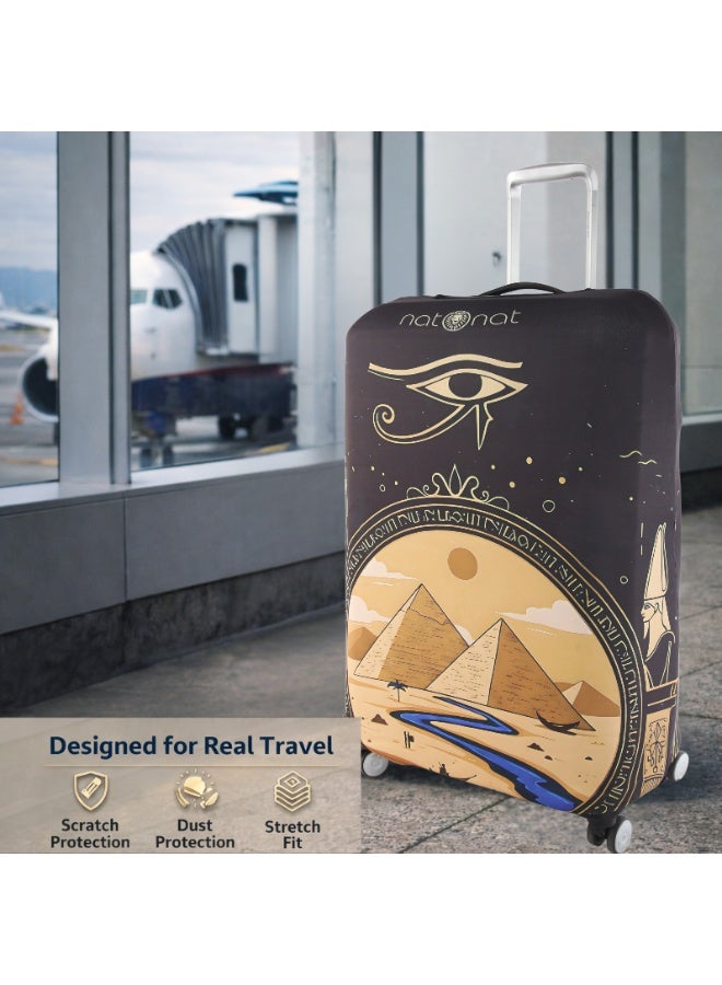 natOnat Travel Luggage Cover Protector - Suitcase Cover - Stretchy, Washable Spandex & Polyester - Protects Against Dirt & Scratches - Pyramids Design - Fits 58-63 CM Height ( Medium ) - Image 4